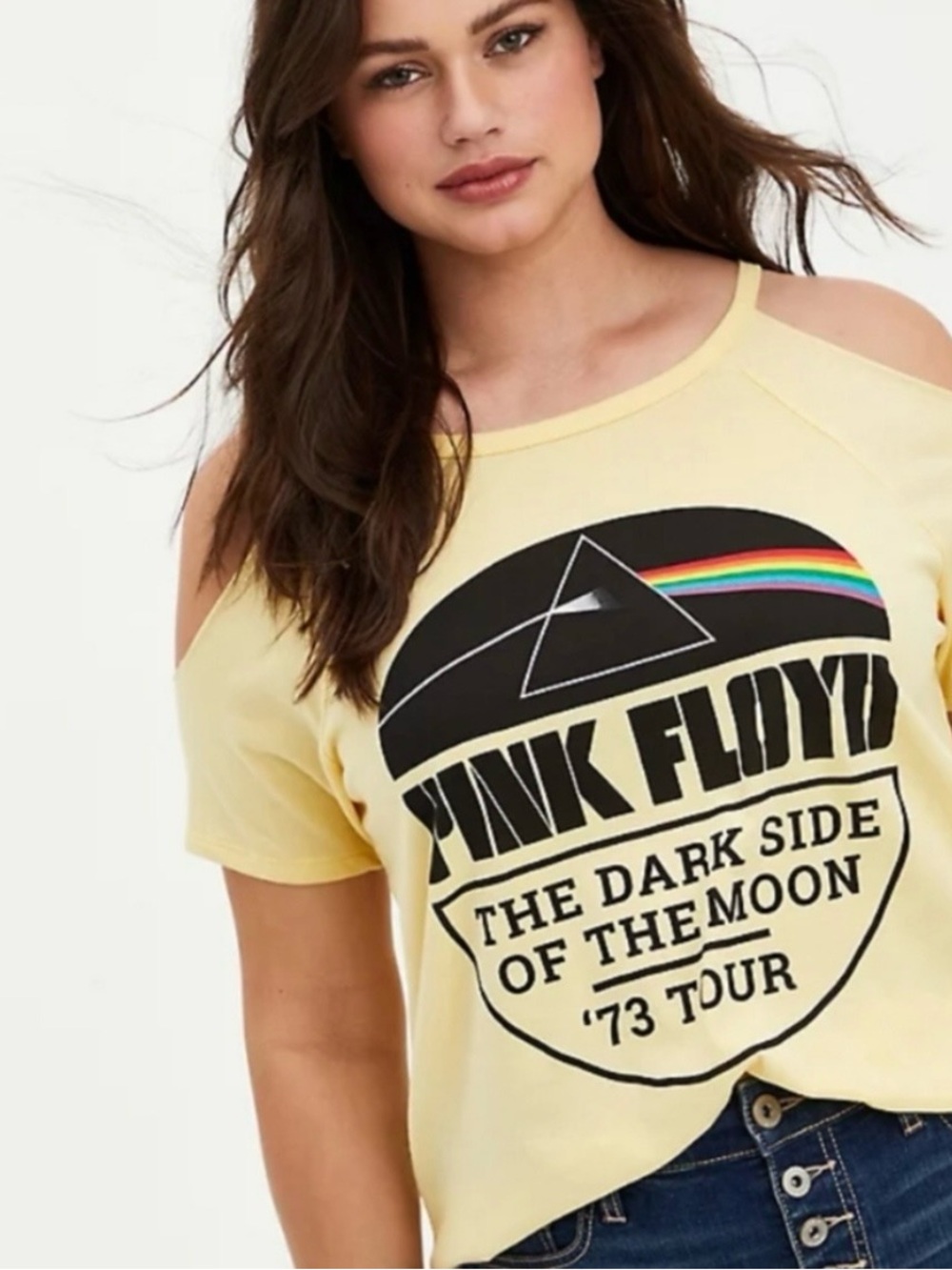 Torrid Pink Floyd Pale Yellow Cold-Shoulder Graphic Tee